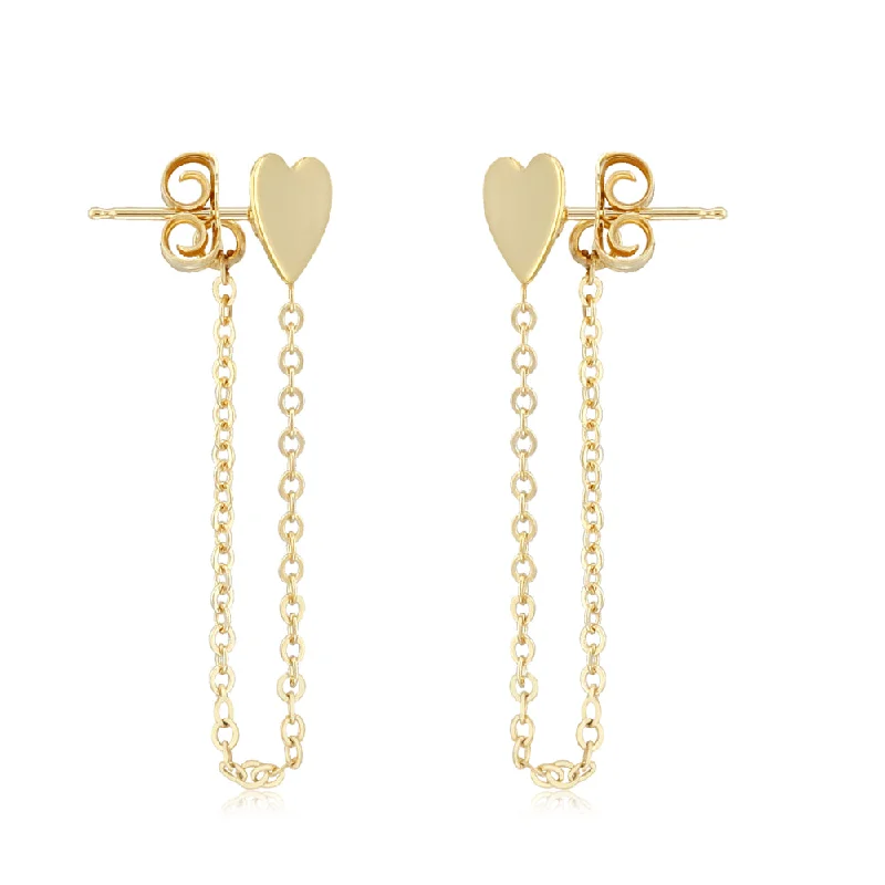 Trendy Minimalist Jewelry For Everyday Wear 14k Heart with Chain Drop Earrings