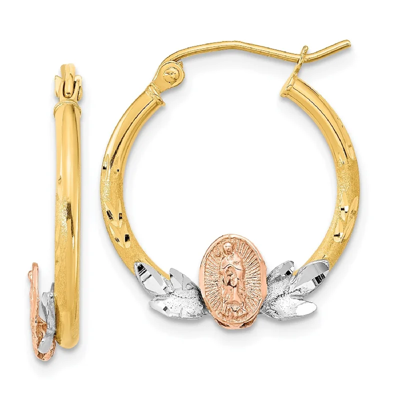 Trending Jewelry Now Available At Exclusive Prices 14K Tri-color Guadalupe Hoop Earrings