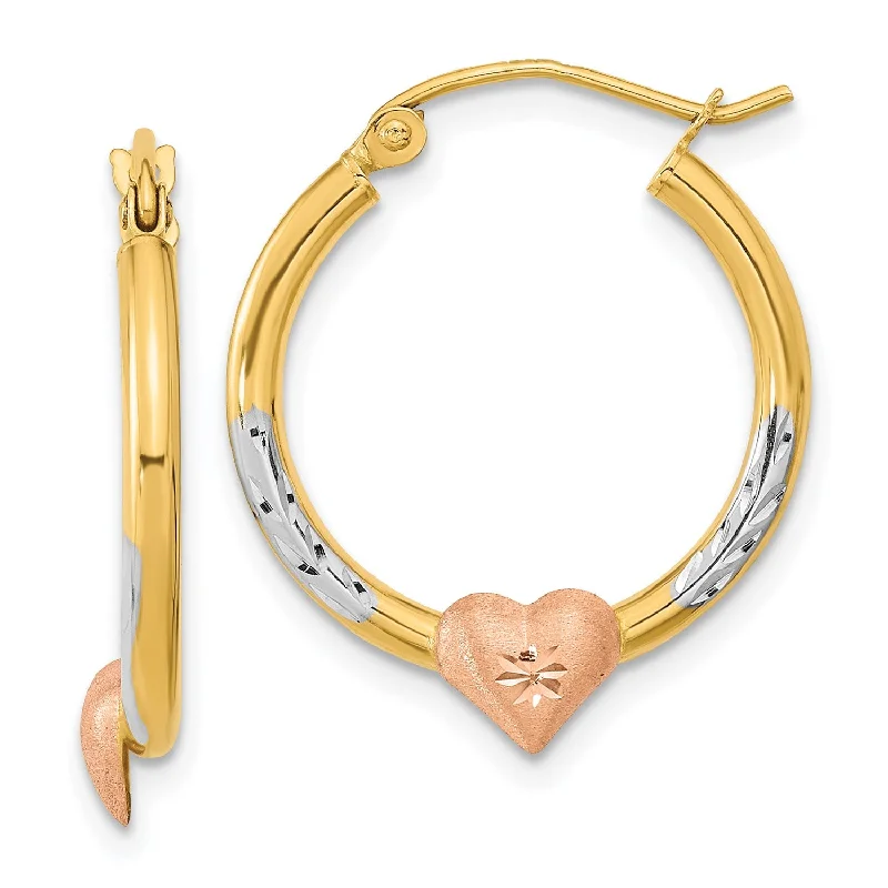 Buy More, Save More On Stunning Jewelry Designs 14KT Gold Tri-Color 20X2.47MM Heart Hoop Earrings