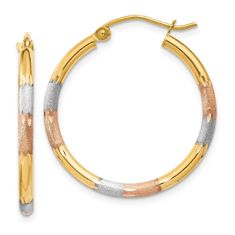 The Perfect Accessory For Less – Jewelry Sale Live 14KT Gold Tri-Color 22X2MM Diamond-cut Hoop Earrings