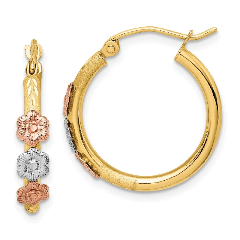Shop Elegant Jewelry At Unbeatable Prices 14KT Gold Tri-Color Flower Hoop Earrings