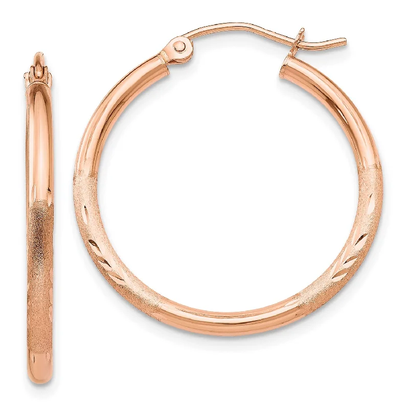 Exclusive Online Jewelry Sale – Don't Wait 14KT Rose Gold 25X2MM Diamond-cut Hoop Earrings