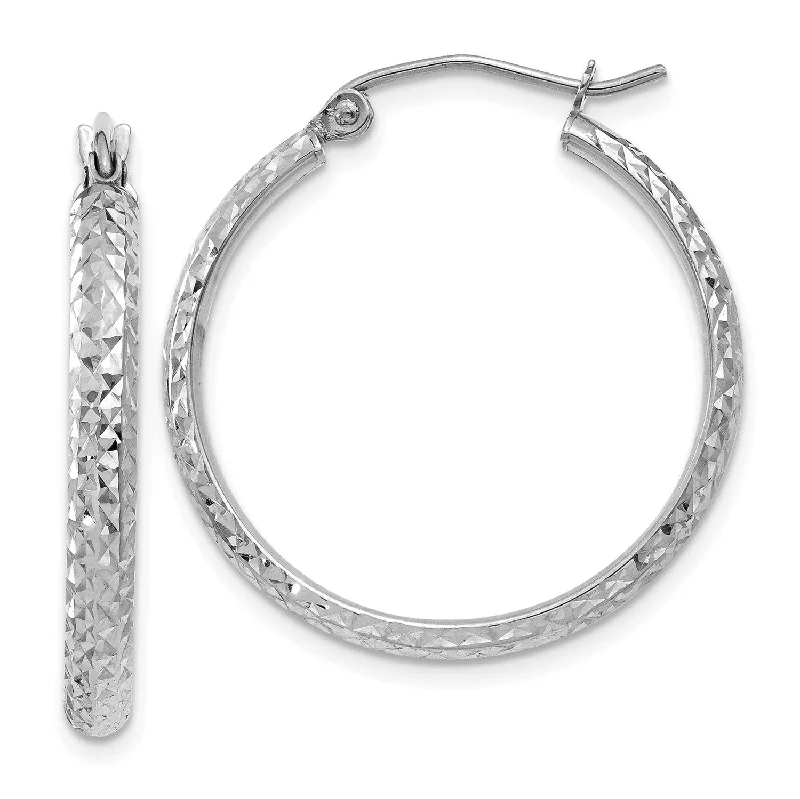 Timeless Beauty, Unbeatable Deals – Jewelry Sale On 14KT White Gold 25X2.8MM Diamond-cut Hoop Earrings