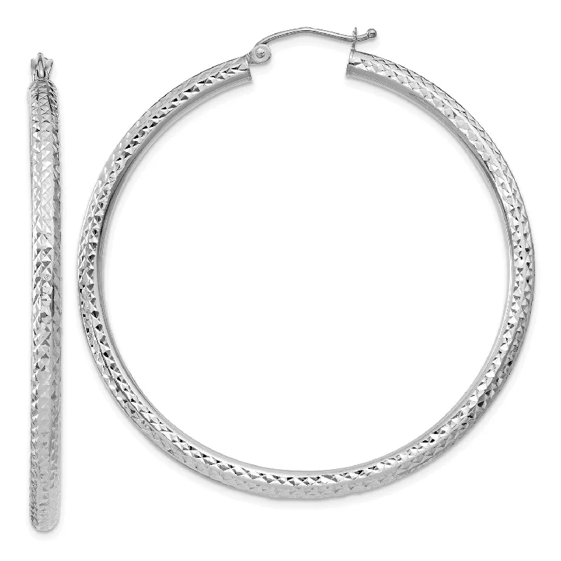 Seasonal Jewelry Clearance – Best Styles At The Lowest Prices 14KT White Gold 50X3MM Diamond-cut Hoop Earrings