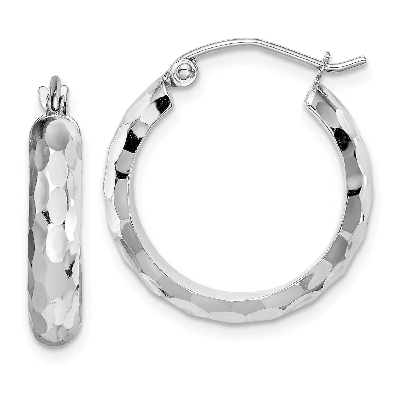 Customized Silver Jewelry For Unique Style 14KT White Gold Diamond-cut Hoop Earrings