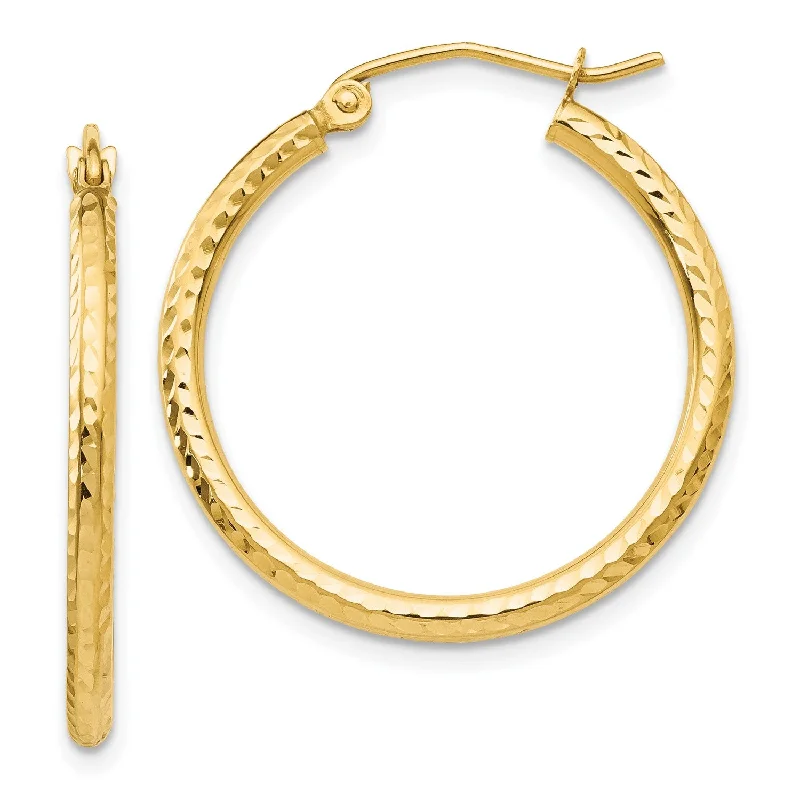 Elegant Necklaces And Bracelets At Limited-Time Offers 14KT Yellow Gold 25X2MM Diamond-cut Hoop Earrings