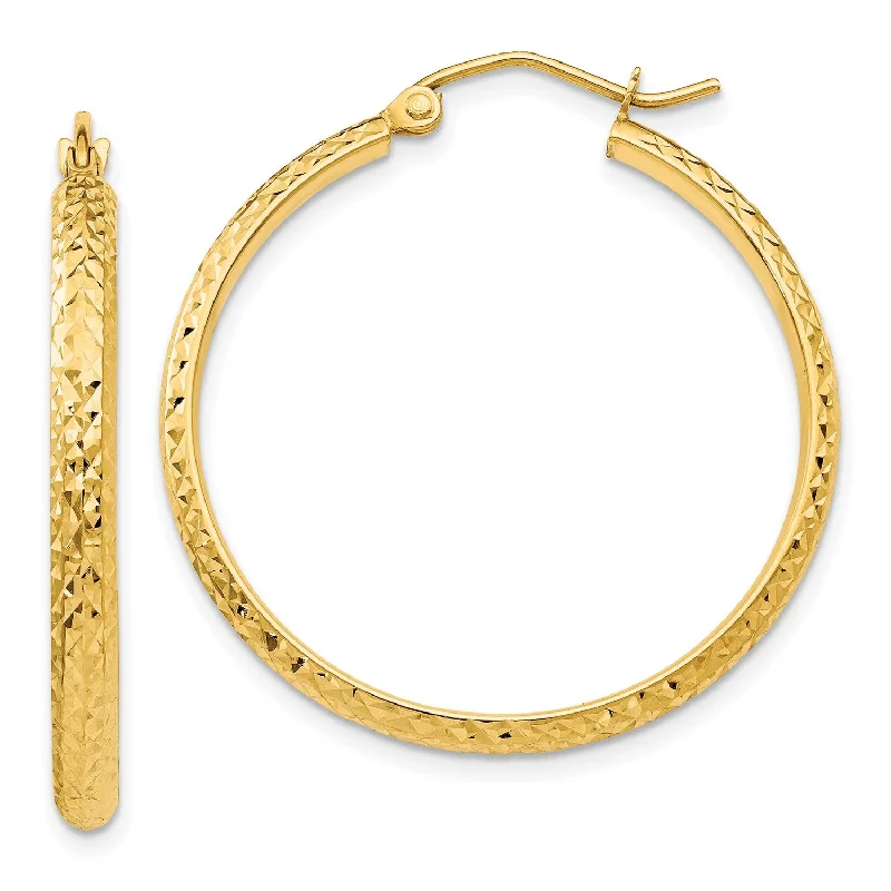 Grab Exquisite Jewelry At The Lowest Prices 14KT Yellow Gold 30X2.8MM Diamond-cut Hoop Earrings
