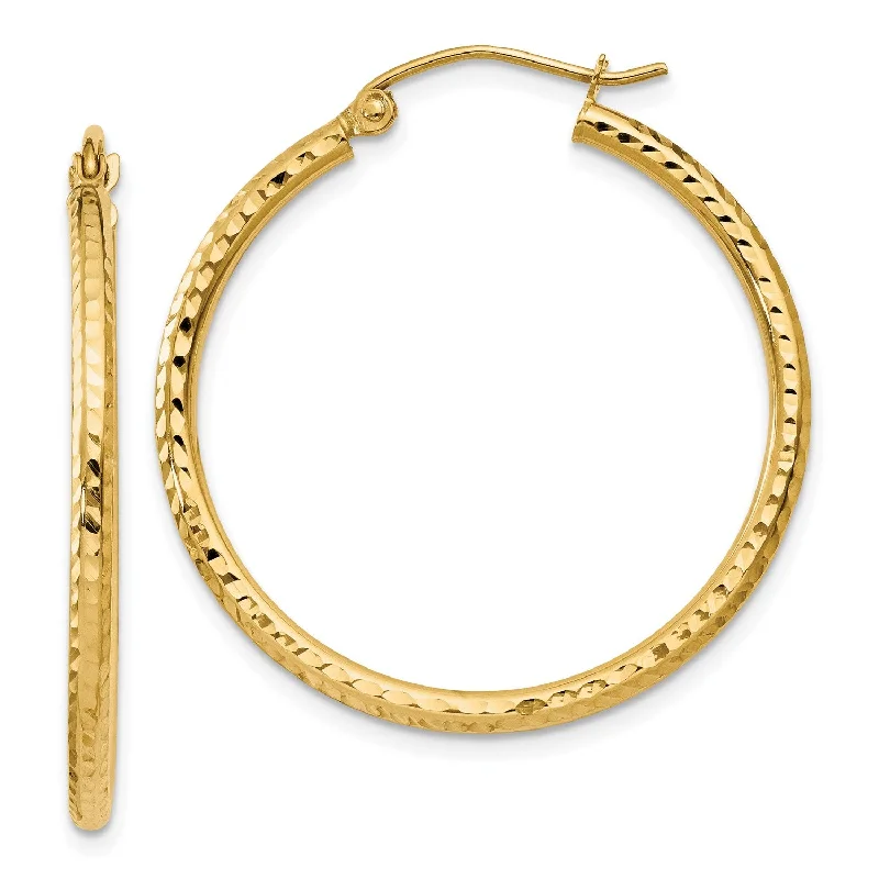 Luxury Meets Affordability – Jewelry Sale Live Now 14KT Yellow Gold 30X2MM Diamond-cut Hoop Earrings