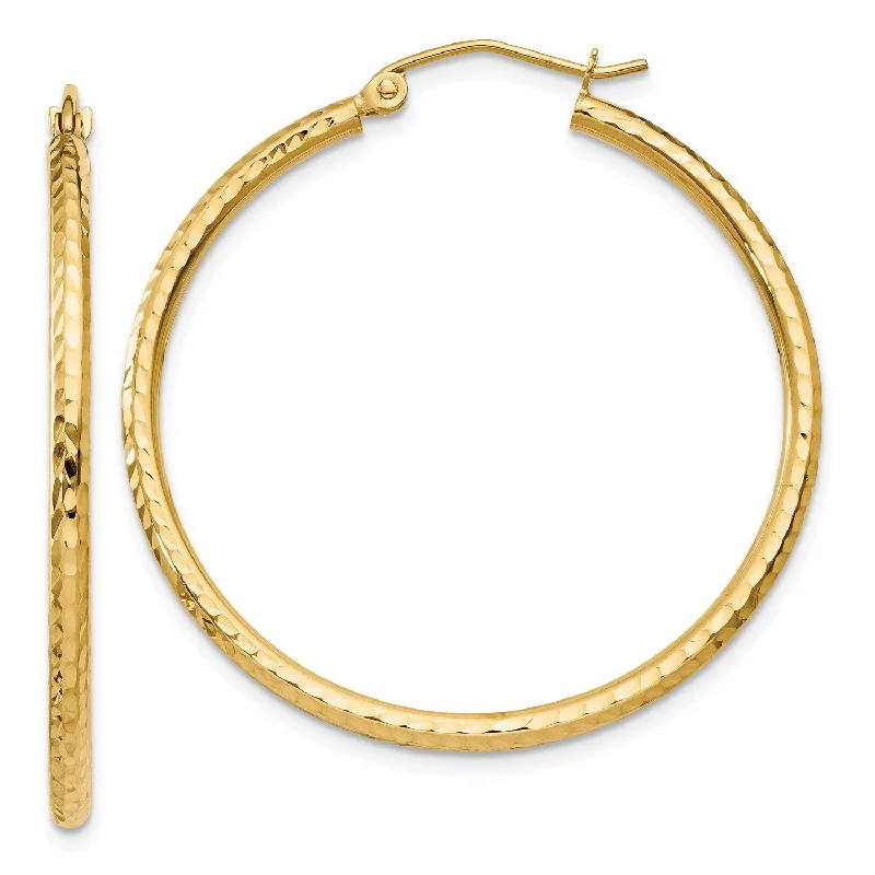 Final Call For Exquisite Jewelry At Reduced Rates 14KT Yellow Gold 35X2MM Diamond-cut Hoop Earrings
