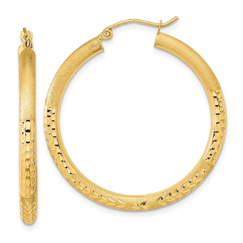 Handcrafted Jewelry Sale – Unique Designs At Low Prices 14KT Yellow Gold 35X3MM Diamond-cut Hoop Earrings