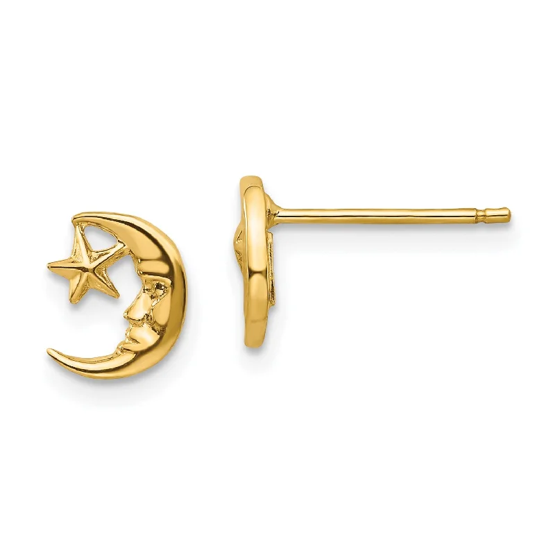 Unmissable Jewelry Clearance – Final Reductions 14KT Yellow Gold 8MM Celestial Moon and Star Earrings