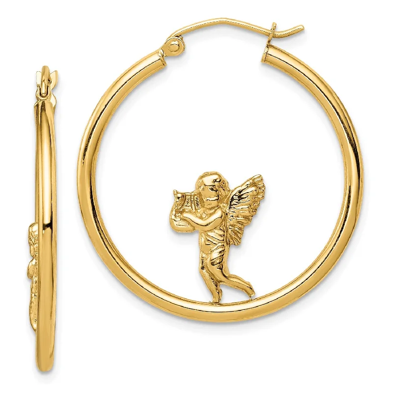 Eco-Friendly Sustainable Jewelry For Conscious Buyers 14KT Yellow Gold Angel Hoop Earrings