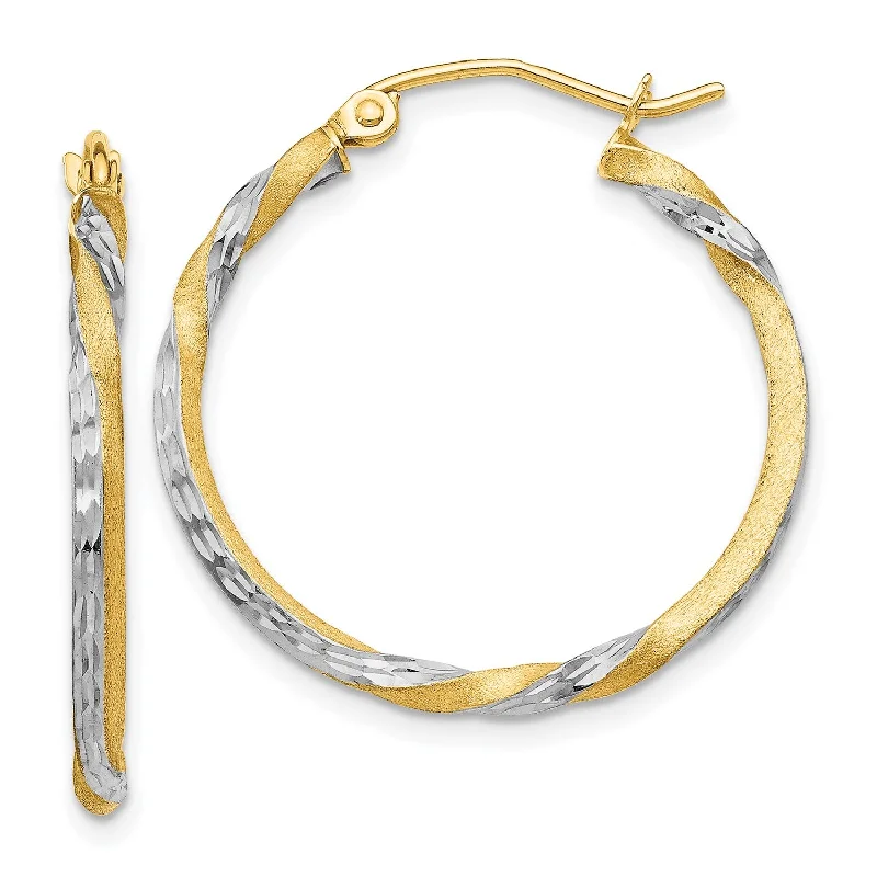 Personalized Jewelry Sale – Unique Gifts At Low Prices 14KT Yellow Gold With Rhodium Plating 29X2MM Diamond-cut Twist Hoop Earrings