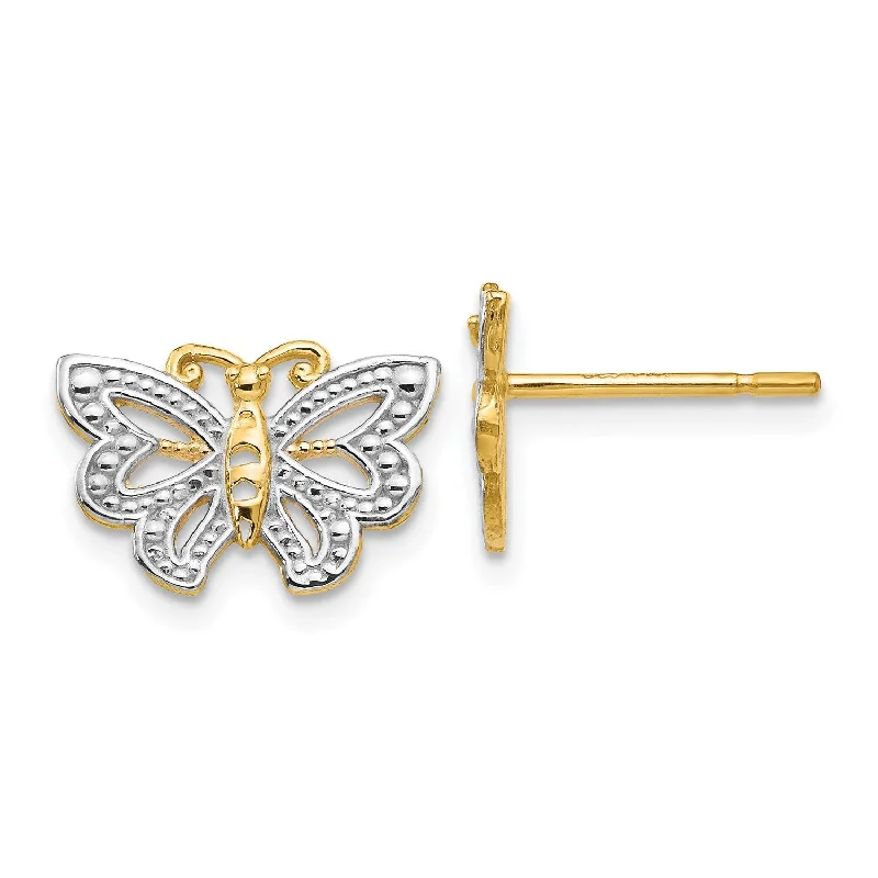Premium Jewelry, Premium Discounts – Act Fast 14KT Yellow Gold With Rhodium Plating 8X12MM Butterfly Earrings