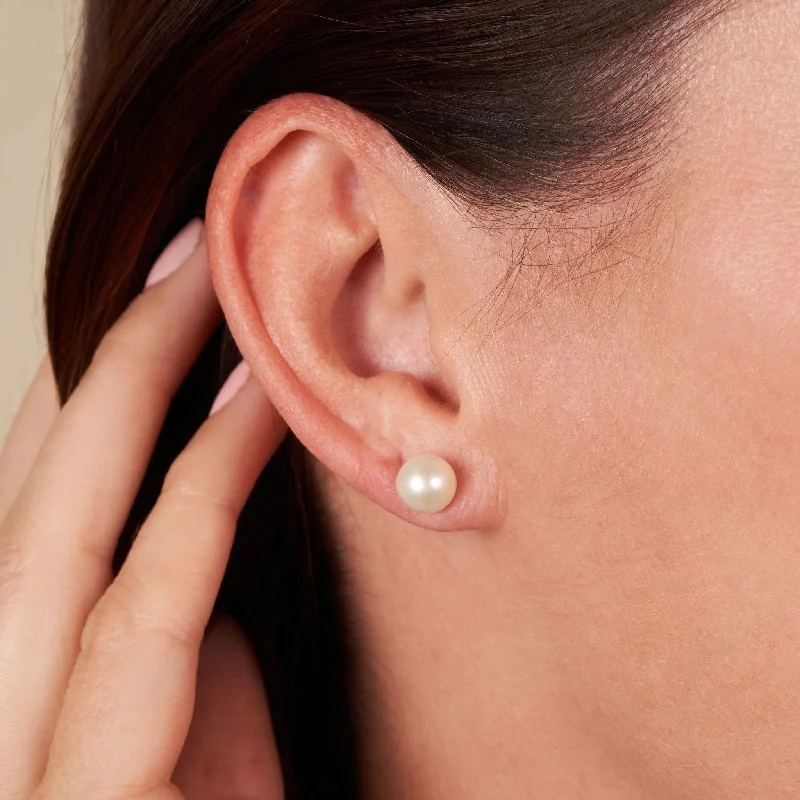 Waterproof Stainless Steel Jewelry For Lasting Beauty 7.5-8.0 mm AAA White Freshwater Pearl Stud Earrings