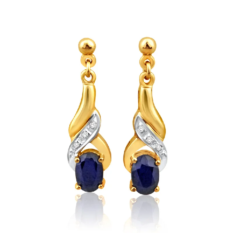 Elegant Jewelry, Exclusive Prices – Shop Now 9ct Alluring Yellow Gold Natural Sapphire and Diamond Drop Earrings