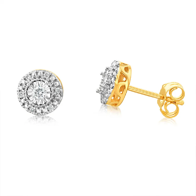 Luxury Meets Affordability – Jewelry Sale Live Now 9ct Yellow Gold 0.10 Carat Diamond Round Stud Earrings