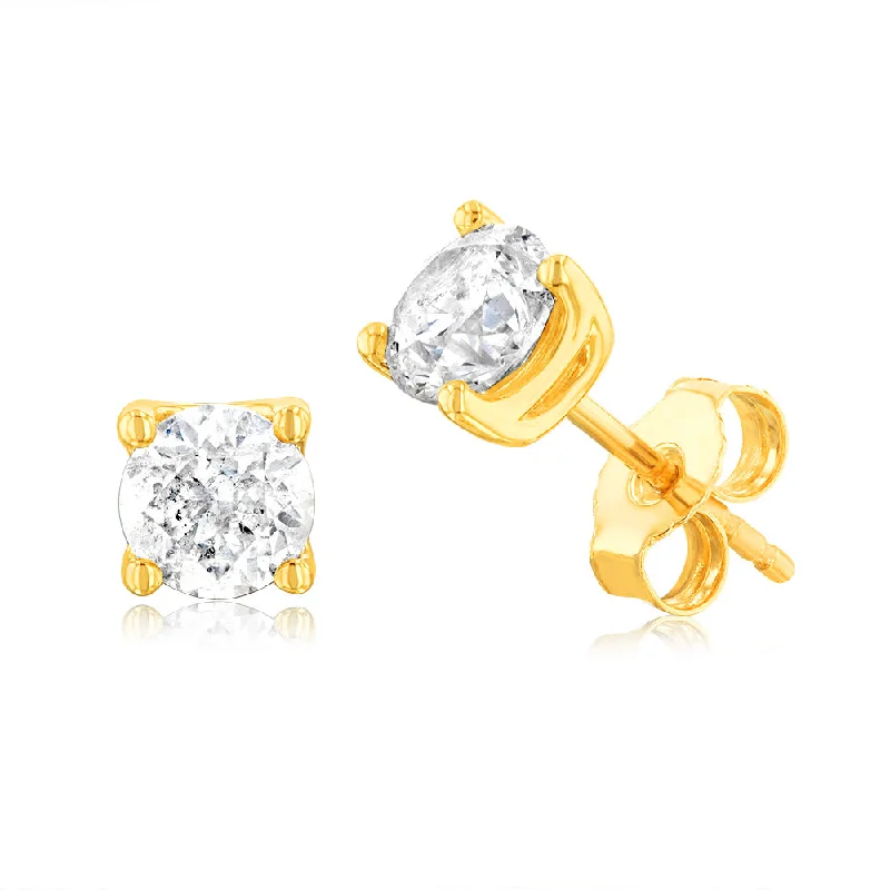 Special Deals On Handcrafted And Designer Jewelry 9ct Yellow Gold 1.40 Carat Diamond Stud Earrings