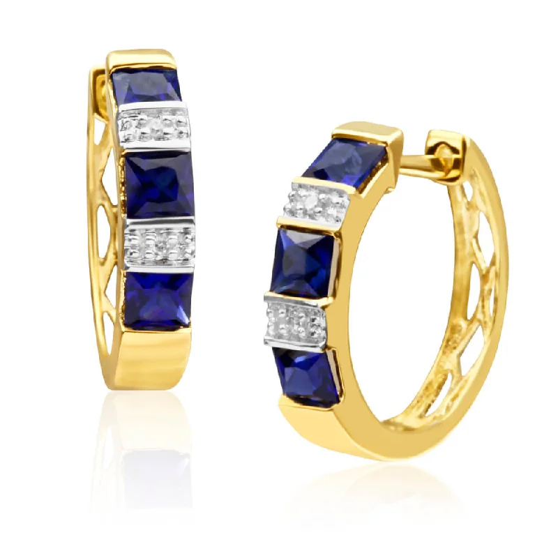 Unmissable Discounts On Timeless Jewelry Pieces 9ct Yellow Gold Created Sapphire + Diamond Hoop Earrings