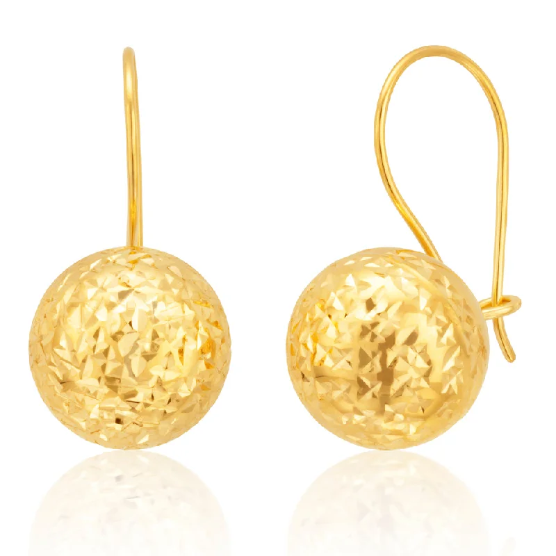 Limited-Time Offer On Elegant Jewelry Pieces 9ct Yellow Gold Diamond Cut 10mm Ball Earwire Earrings