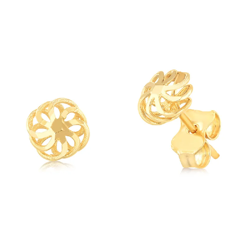 Unmissable Jewelry Clearance – Final Reductions 9ct Yellow Gold Diamond Cut Fancy Flower Stud Earrings
