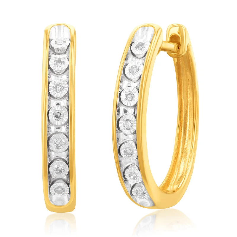 Shop High-Quality Jewelry At Jaw-Dropping Discounts 9ct Yellow Gold Diamond Hoop Earrings with 14 Brilliant Cut Diamonds