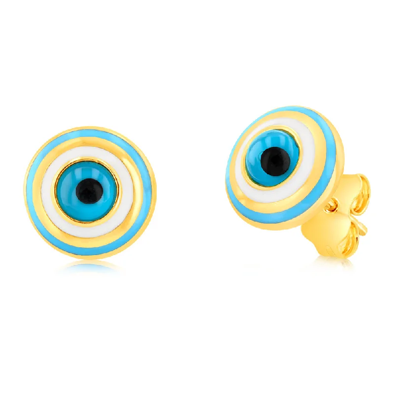 Get Your Favorite Jewelry At The Best Price 9ct Yellow Gold Enamel Evil Eye Stud Earrings