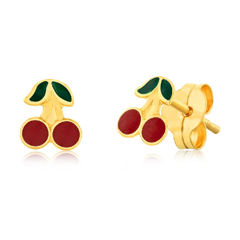 Shop Fine Jewelry With Amazing Deals 9ct Yellow Gold Enamel Pair Of Cherries Stud Earrings