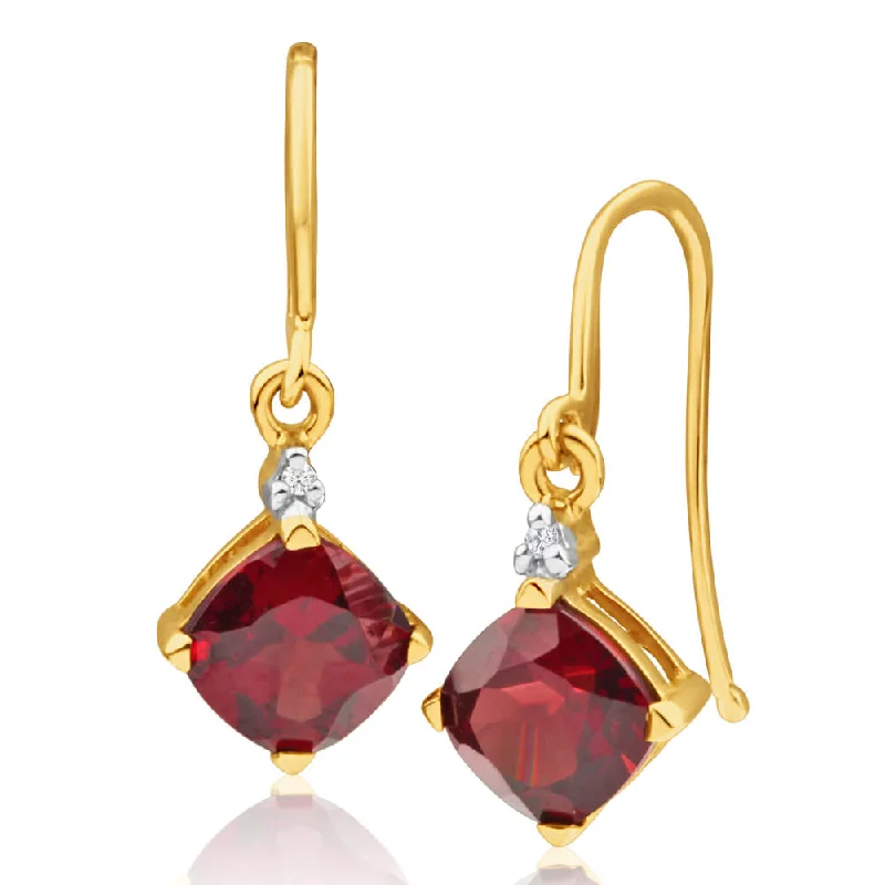 Exclusive Gemstone Jewelry Markdowns – Shop Now 9ct Yellow Gold Garnet and Diamond Drop Earrings