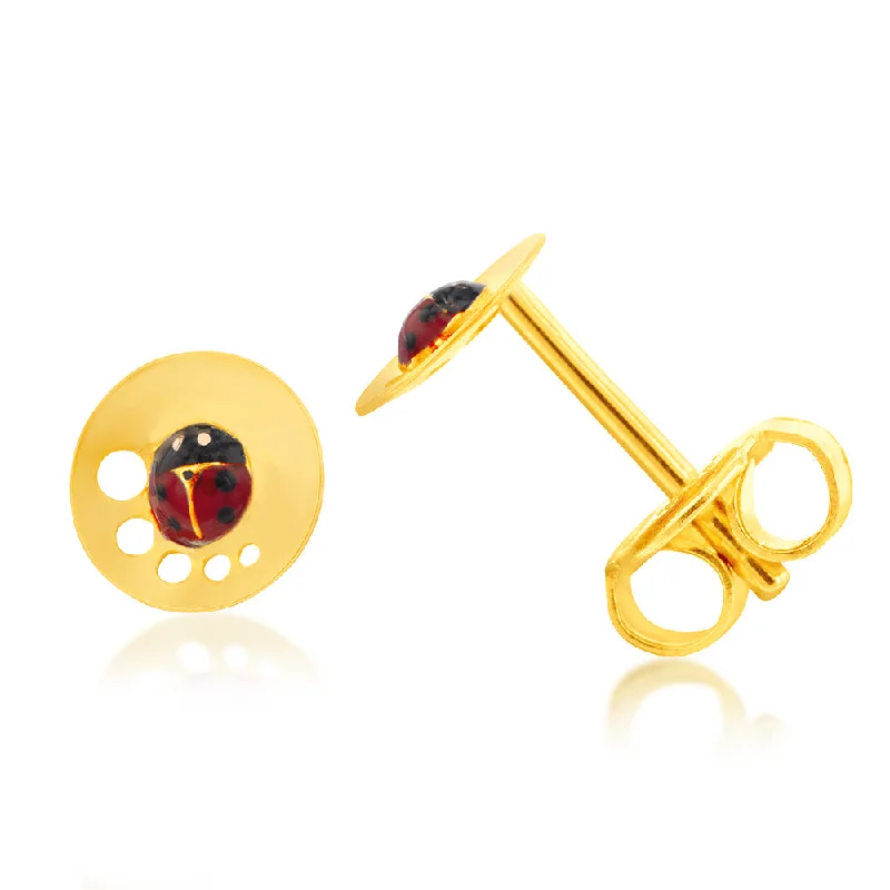 Elegant Necklaces And Bracelets At Limited-Time Offers 9ct Yellow Gold Ladybug On Round Stud Earrings