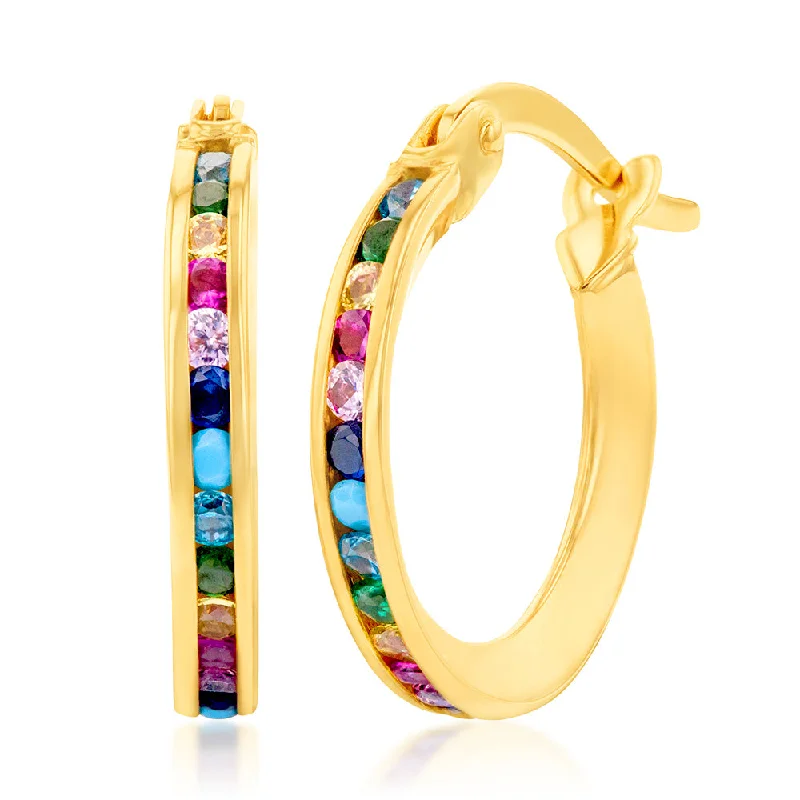 Stunning Jewelry At Even More Stunning Prices 9ct Yellow Gold Multicolour Double Side 10mm Hoop Earrings