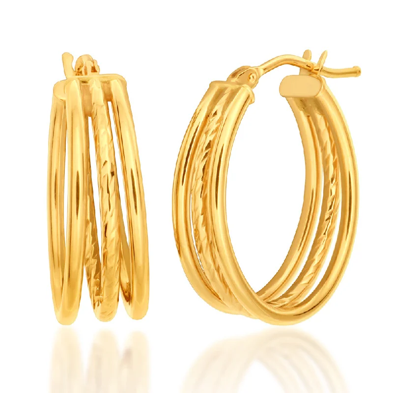 Luxury Handcrafted Jewelry For Elegant Looks 9ct Yellow Gold Oval Trio 15mm x 20mm Hoop Earrings