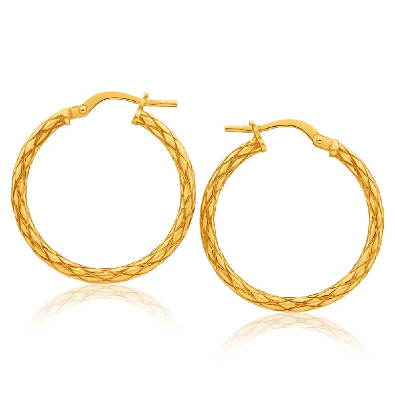 Sparkle For Less – Shop Our Limited-Time Jewelry Deals 9ct Yellow Gold Silver Filled Patterned 20mm Hoop Earrings