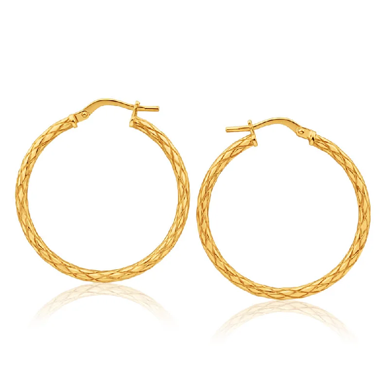 Elegant Designs, Unbeatable Discounts – Shop Jewelry Now 9ct Yellow Gold Silver Filled Patterned 25mm Hoop Earrings