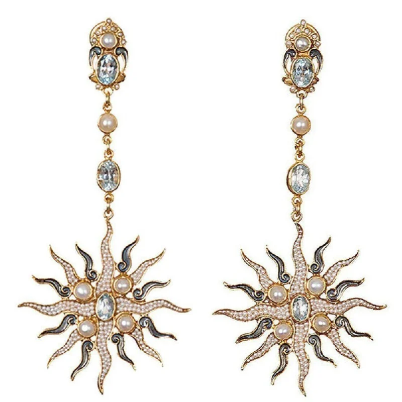 Flash Jewelry Sale – Get Stunning Pieces At Low Prices Blue Topaz and Pearl Sunburst earrings