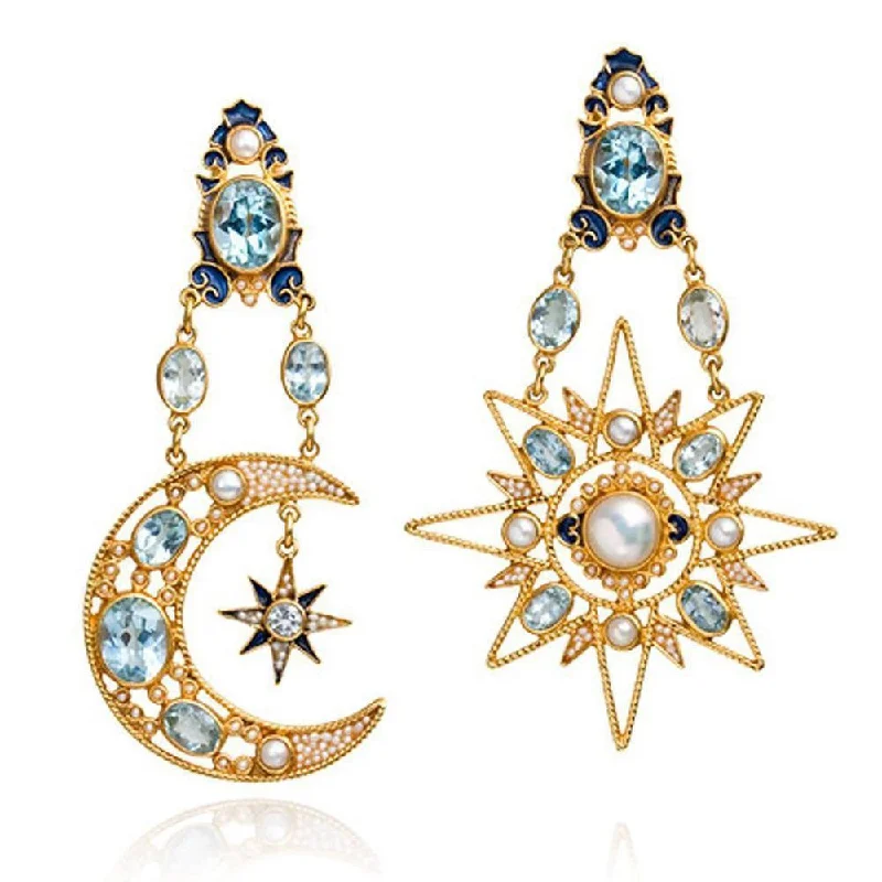 Best Jewelry Deals – Shop Premium Pieces At Great Prices Blue Topaz Pearls Sun and Moon Earrings