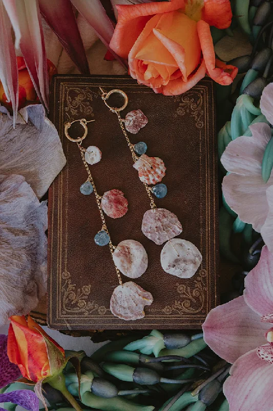 Elegant Rose Gold Jewelry For A Stylish Touch Clasp Hoop Shell Pile Earrings | Aquamarine + Shells Elegant Rose Gold Jewelry For A Stylish Touch Clasp Hoop Shell Pile Earrings | Aquamarine + Shells