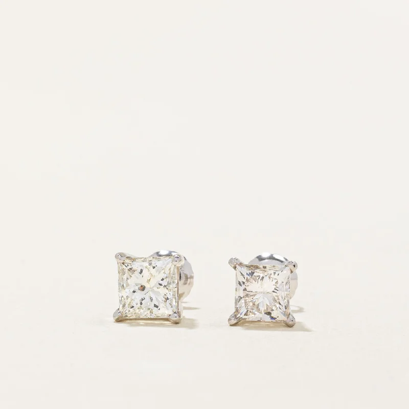 Luxury Jewelry At Unbeatable Discounts Princess Cut Diamond Stud Earrings | 2.04ctw I1 J/K |