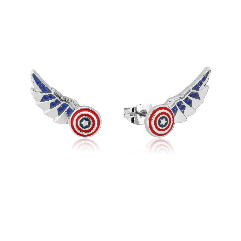 Timeless Elegance Now At Special Discounts Disney Stainless Steel 14ct White Gold Plated Captain America Wing Stud Earrings