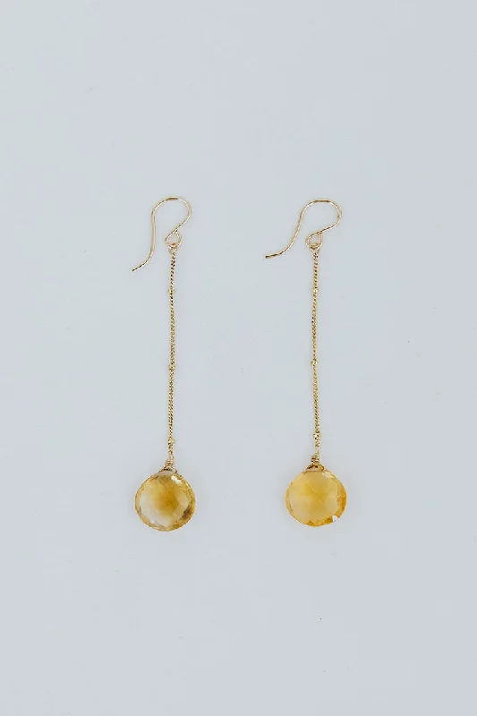 Modern Statement Jewelry For Bold Styling Drop Satellite Chain Earrings - Citrine