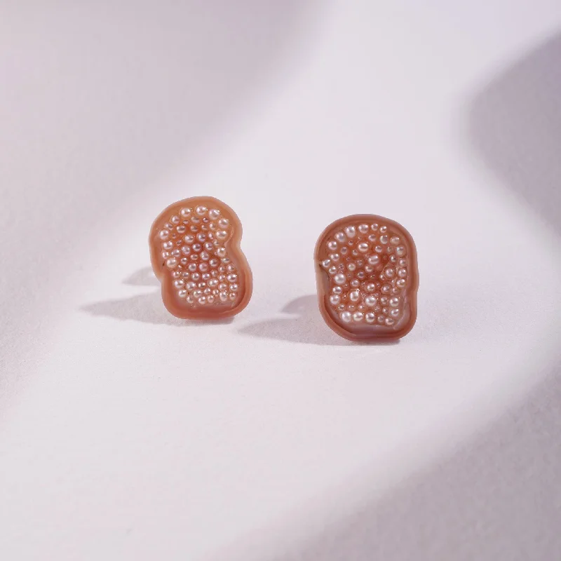 Jewelry Clearance Event – Stock Up Before It's Over Freshwater Souffle Pearl Geode Stud Earrings with Seed Pearls