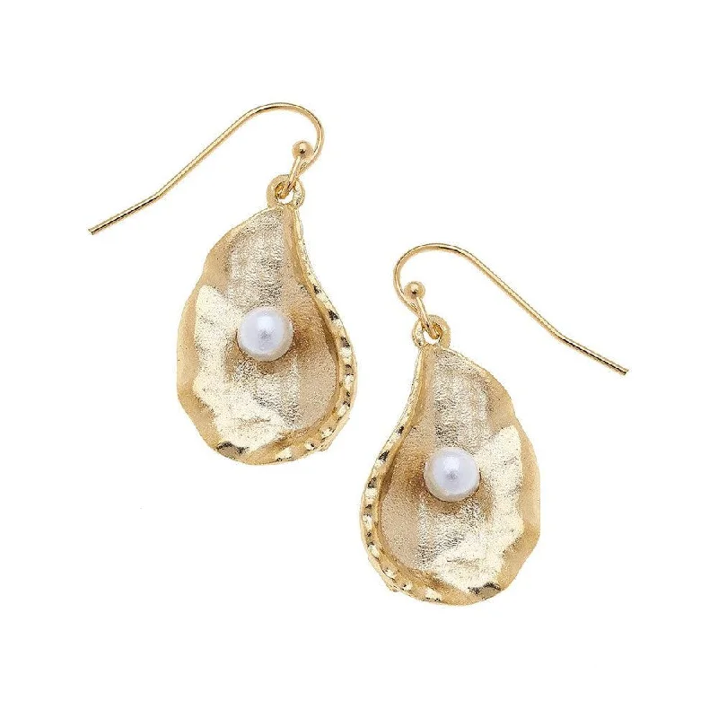 Versatile Layering Jewelry For Effortless Chic Gold Oyster with Pearl Dangle Earrings