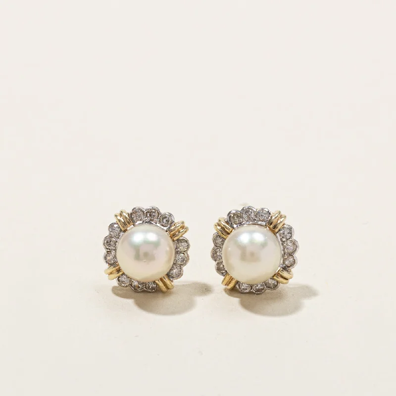 Grab Your Favorite Jewelry At The Lowest Prices Pearl & Diamond Stud Earrings | 0.24ctw |