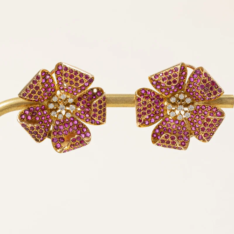 Limited-Time Offer On Elegant Jewelry Pieces Ruby & Diamond Flower Stud Earrings | 0.34ctw, 0.34ctw |