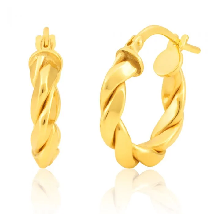 Unmissable Deals On Handmade Jewelry Collections Silverfilled 9ct Yellow Gold Fancy Twist 10mm Hoop Earrings