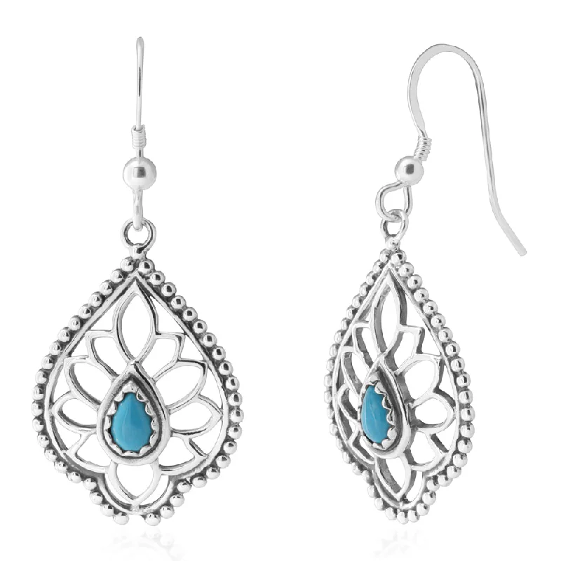 Limited-Time Offer On Elegant Jewelry Pieces Sterling Silver Created Turquoise Fancy Drop Earrings