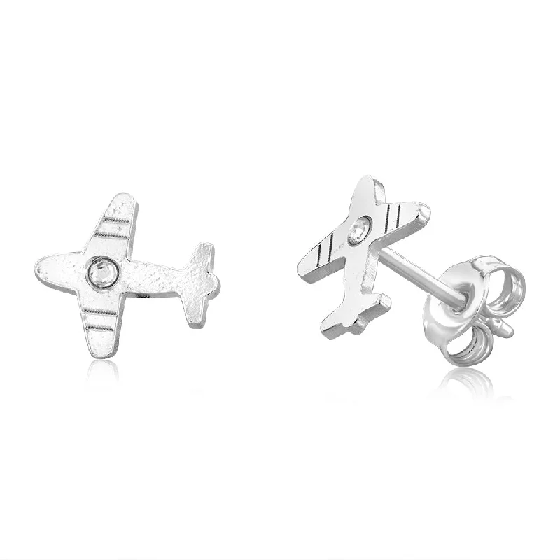 Last Chance To Grab Your Favorite Jewelry At A Discount Sterling Silver Crystal On Aeroplane Stud Earrings