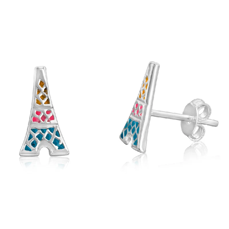 Trending Jewelry Now Available At Exclusive Prices Sterling Silver Enamel Pink & Blue Tower Stud Earrings