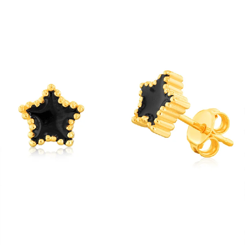 Sparkle More For Less – Jewelry Sale Happening Now Sterling Silver Gold Plated Black Enamel Star Stud Earrings