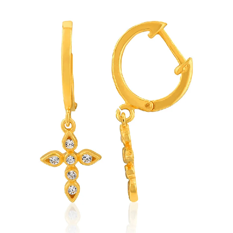Gorgeous Jewelry, Limited-Time Savings Sterling Silver Gold Plated Cubic Zirconia Cross On Hoops Earrings
